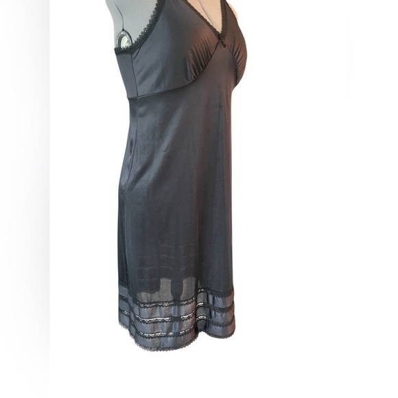 Vintage Sears Black Lace Nylon Slip Dress 38 Midi 70s 80s Whimsigoth Tiered Hem - Picture 5 of 10